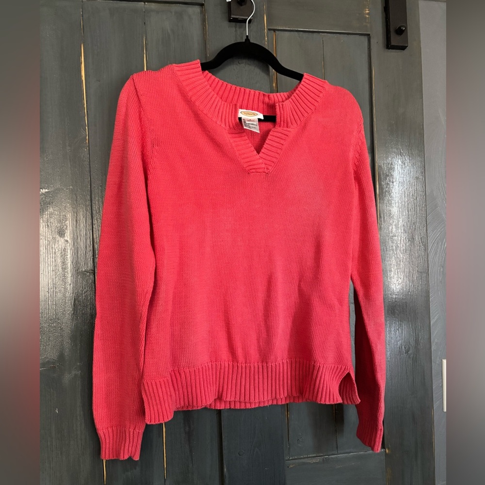 Vintage 90's Talbots V-Neck Sweater - Vibrant Coral sz S